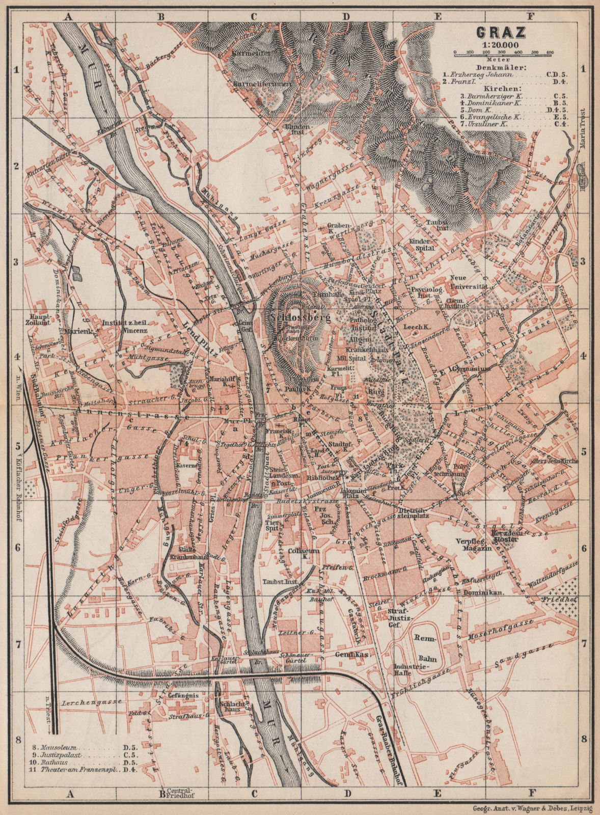 GRAZ (GRATZ) town city plan stadtplan. Austria Österreich karte 1899 old map